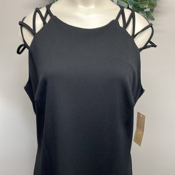 NWT Hope & Harlow Black Sheath Dress Shoulder Criss Cross Strappy Detail 12 - Picture 2 of 16